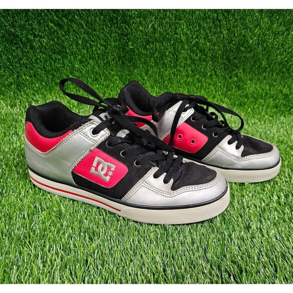 DC Mens Sz 9 Pure XE Red Black Silver Skateboard Shoes Lace Up 90s 2000s skater